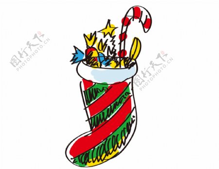手绘彩色袜子圣诞装饰元素