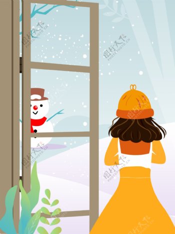 卡通冬天圣诞节女孩插画背景