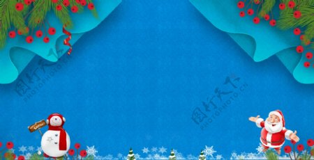 蓝色手绘卡通圣诞节背景