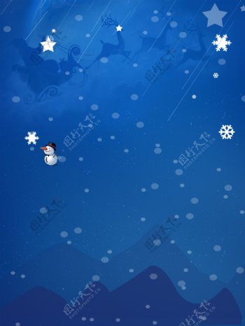彩绘蓝色雪花雪人圣诞节背景