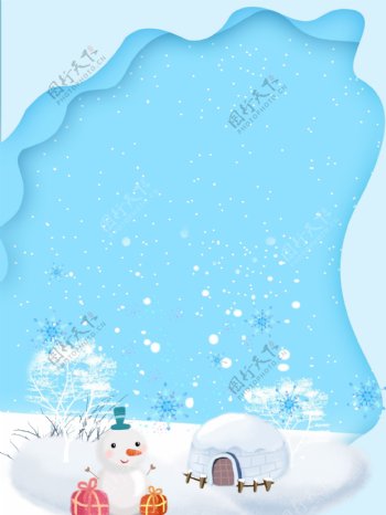 微立体纸片风蓝色卡通圣诞节背景