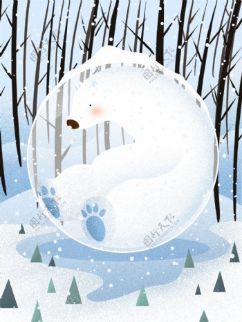 简约白色冬日雪景水晶球背景素材