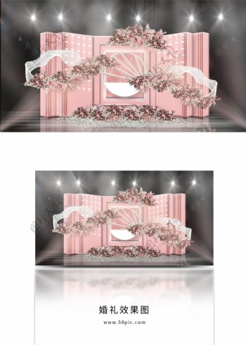粉色首饰盒造型雕刻背板流线雕塑婚礼效果图