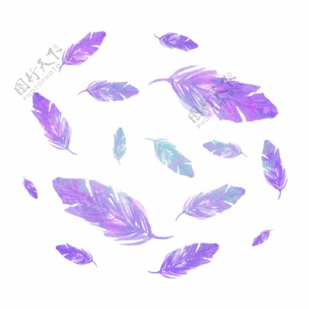 水彩蓝紫色渐变羽毛漂浮设计元素背景底纹