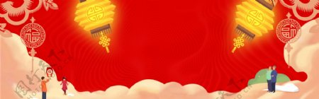 红金中国结新年复古传统banner背景