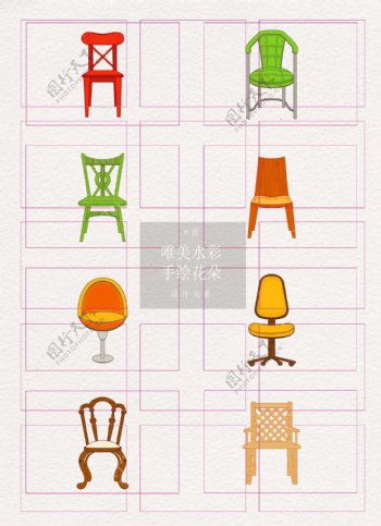 8组彩色椅子矢量家居设计