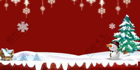 红白圣诞节雪人圣诞树促销背景素材
