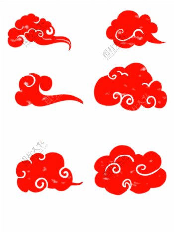 原创手绘红色中国风云素材