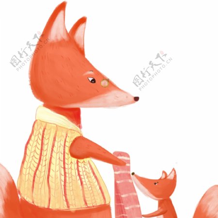 冬季狐狸妈妈和她的小孩动物设计