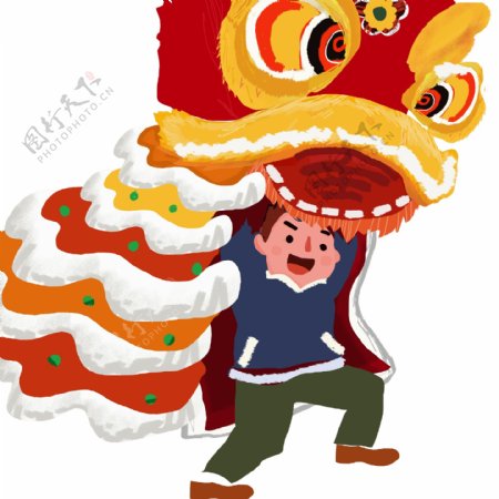春节舞狮的男人卡通人物设计