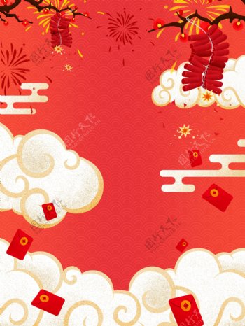 红色喜庆猪年拜年插画背景