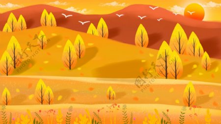 手绘风景立秋节气展板背景
