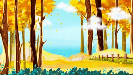 卡通手绘风景立秋节气展板背景