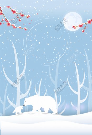 冬天下雪动物海报背景