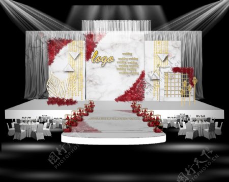 灰白色大理石分段设计红金配色婚礼设计图