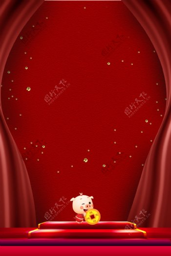 红色喜庆猪年背景展板设计