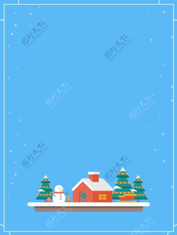 蓝色冬季卡通雪人房子背景图