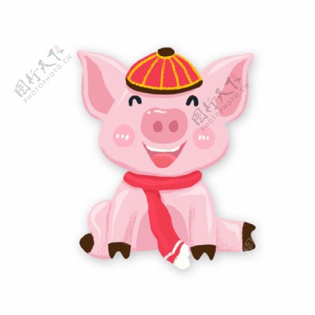 猪年喜庆拜年的粉红小猪设计