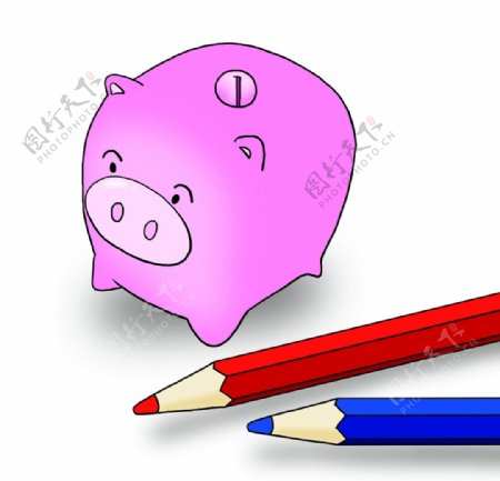 小猪转笔刀和红蓝铅笔