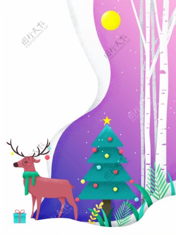 剪纸风圣诞节麋鹿背景设计