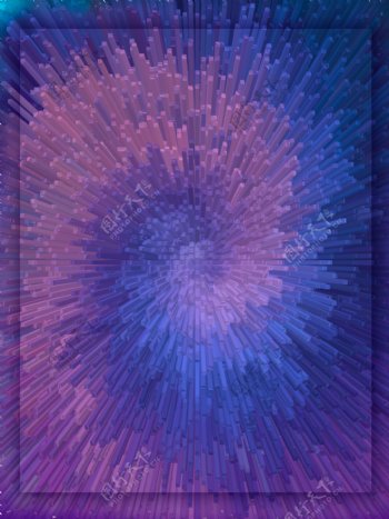 全原创紫色3D柱状放射抽象背景