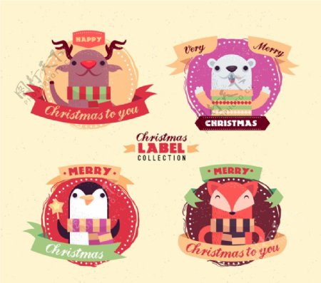 可爱圣诞动物标签