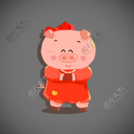 猪小妹拜年新年猪年手绘卡通猪形象