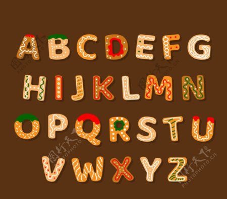26个创意大写字母饼干矢量素材
