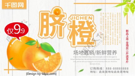 清新简约脐橙水果促销宣传海报