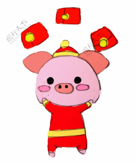 卡通粉色小猪新年红包拜年