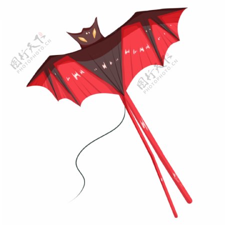 手绘红色蝙蝠风筝插画