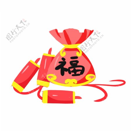 春节喜庆红色福字手绘插画