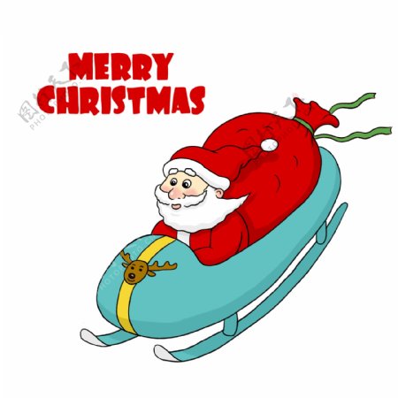 圣诞节手绘卡通坐雪橇的圣诞老人