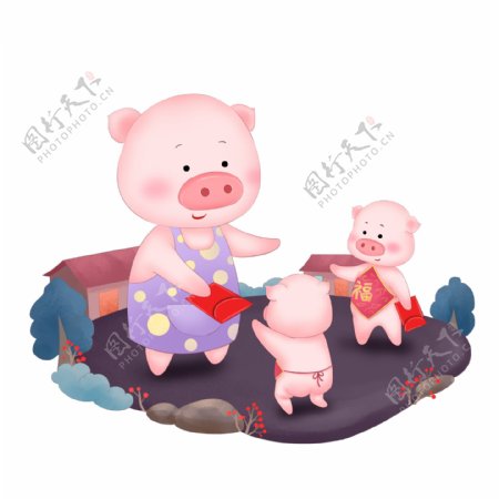 猪年发红包可爱小猪卡通漫画