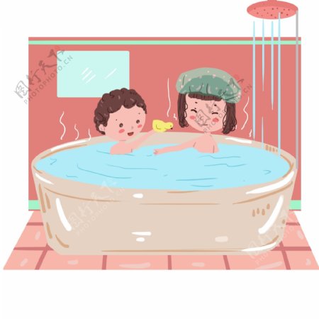 妈妈和小孩在浴室里一起泡澡