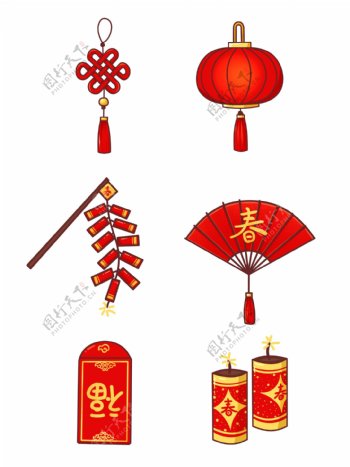 手绘卡通中国传统春节新春元素套图