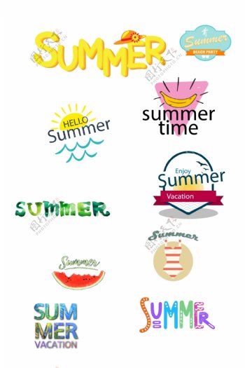 清凉夏季summer字体免扣元素