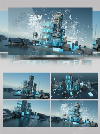 未来派全息科技建筑3D动画展示AE模板