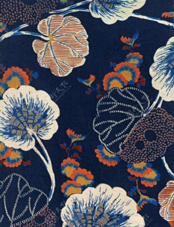 藏蓝花朵布纹背景设计素材