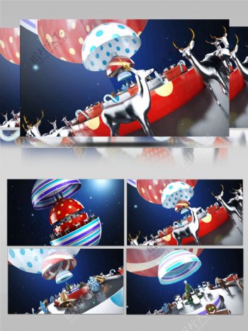 三维圣诞节片头动画打开球展示3D元素动画