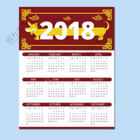 2018金色边框日历