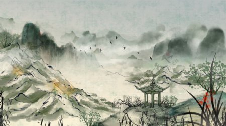 手绘唯美中国水墨画成语故事水彩画插画