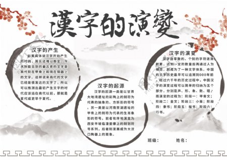 原创古风水墨汉字的演变校园小报手抄报