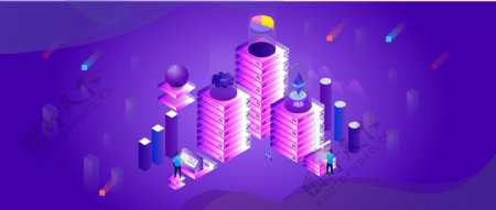 小清新紫色人工智能未来科技2.5D插画