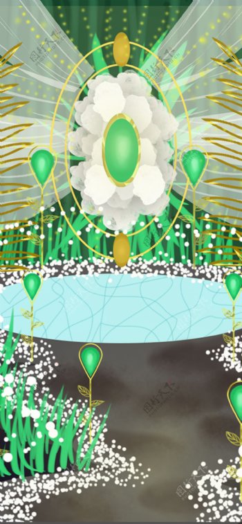 屋顶上的绿宝石白绿色婚礼效果图