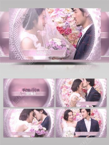 浪漫粉紫色主题的恋人照片展示AE模板
