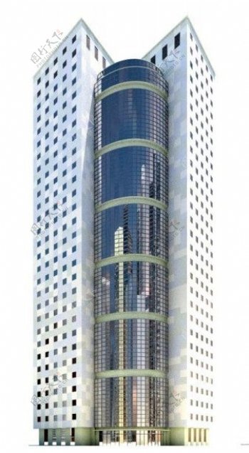玻璃现代白色大楼模型素材