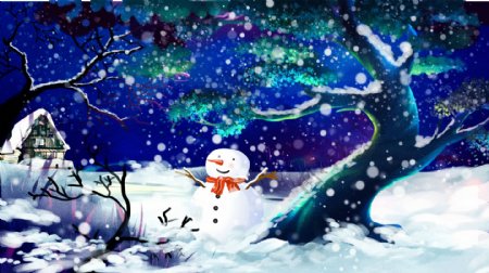 小清新唯美大雪冬季雪景立冬小雪插画
