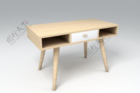 现代木质桌子C4D模型