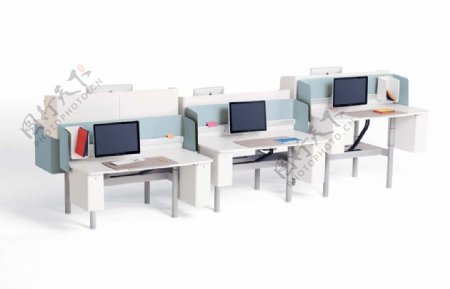 现代时尚简约白色办公桌3d模型